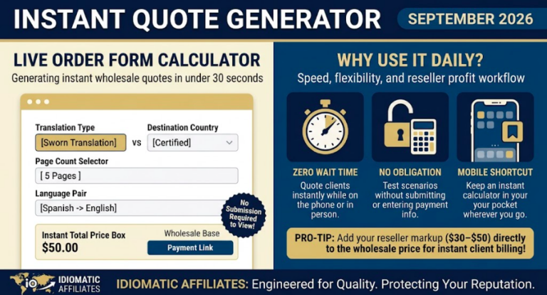Are you a notary and need an instant translation quote? Idiomatic Affiliates is here for you.