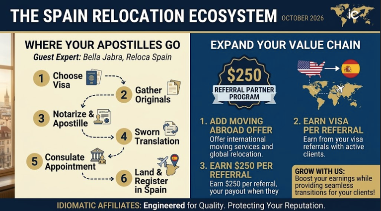 Do you have clients moving to Spain? Idiomatic Affiliates is the premier knowledge base for anything Spain-focused.